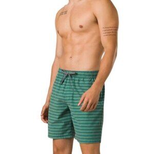 PrAna Metric E-Waist Board/Swim Short Cove Stripe Mens XL/08 Standard Stretch